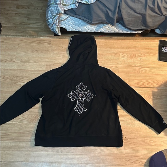 Christine Alexander Black zip-up designer emo Hoodie Jacket with lots of jewels - Picture 4 of 5